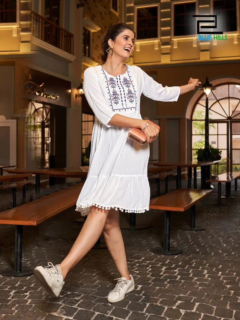 Ellie By Blue Hills Rayon Embroidery Party Wear Kurtis Wholesalers In Delhi